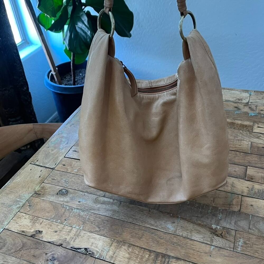 Unbranded Tan Beige Leather Purse Hobo Bag Braided Leather Strap